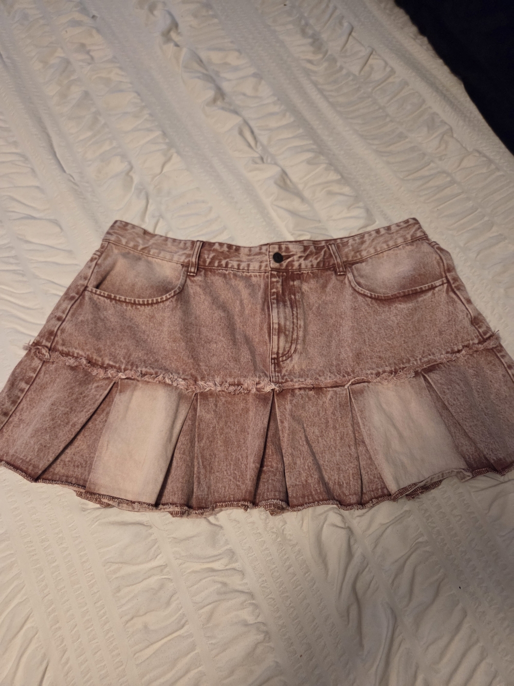 Fashion Nova Dusty Pink Washed Denim Pleated Mini Skirt